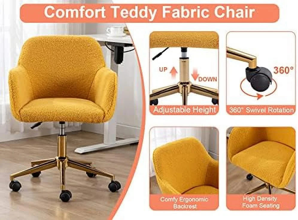 Modern Faux Fur Home Office Chair Height Adjustable, White Desk Chair Vanity Chair for Makeup Room, Rolling Desk Chairs with Wheels, Swivel Furry Cute Desk Chair for Teen Girls Women