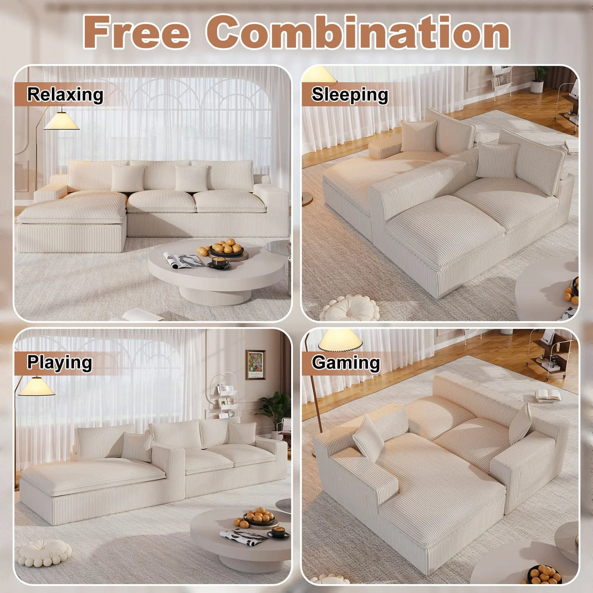 108�� Modular Sectional Sofa, Cloud Sectional Couch with Deep Seat, Modern Modular L-Shape Sofa Couch with Chaise,Upholstered Couches for Living Room Bedroom