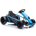 Simzone Go Kart for Kids 24V Battery 300WX2 Motors Pedal On Foot Go Cart 8MPH High Speed Drifting Car with Slow Start Function Music Elastic Durable Tires, Blue