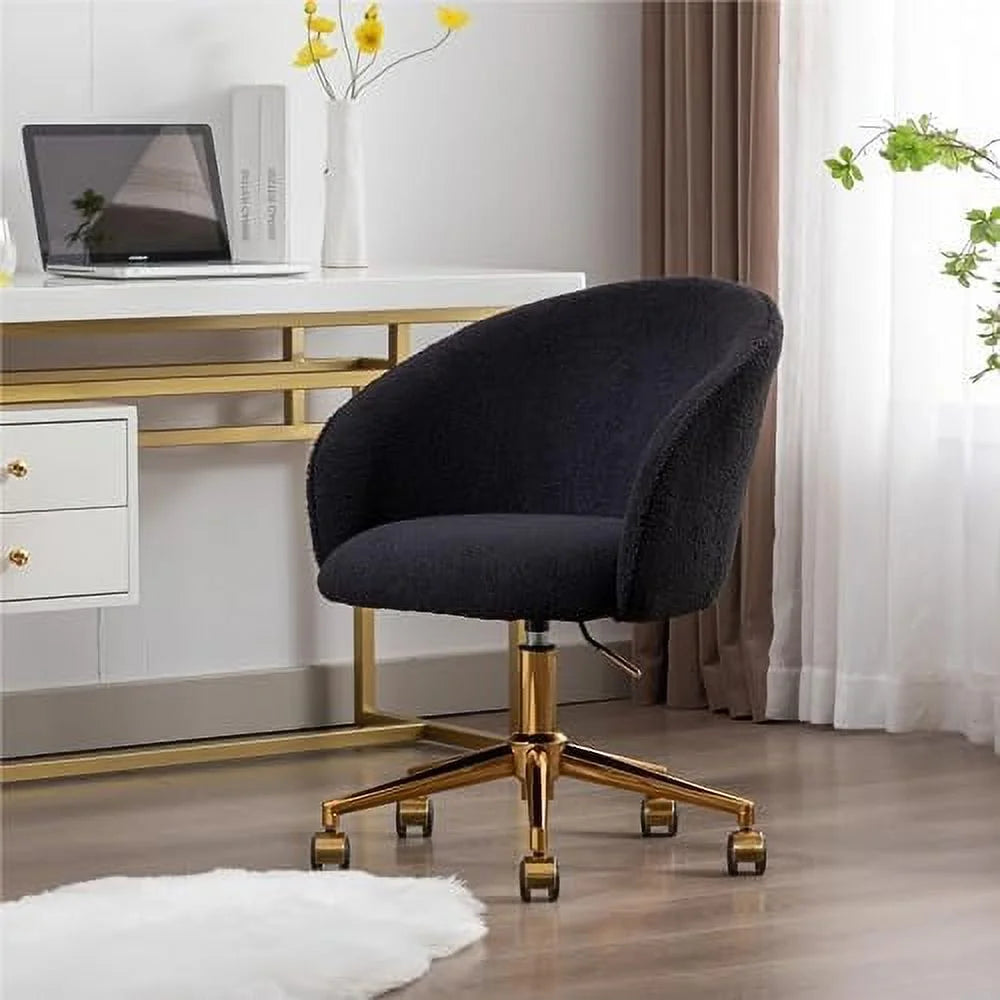 Modern Faux Fur Home Office Chair Height Adjustable, White Desk Chair Vanity Chair for Makeup Room, Rolling Desk Chairs with Wheels, Swivel Furry Cute Desk Chair for Teen Girls Women