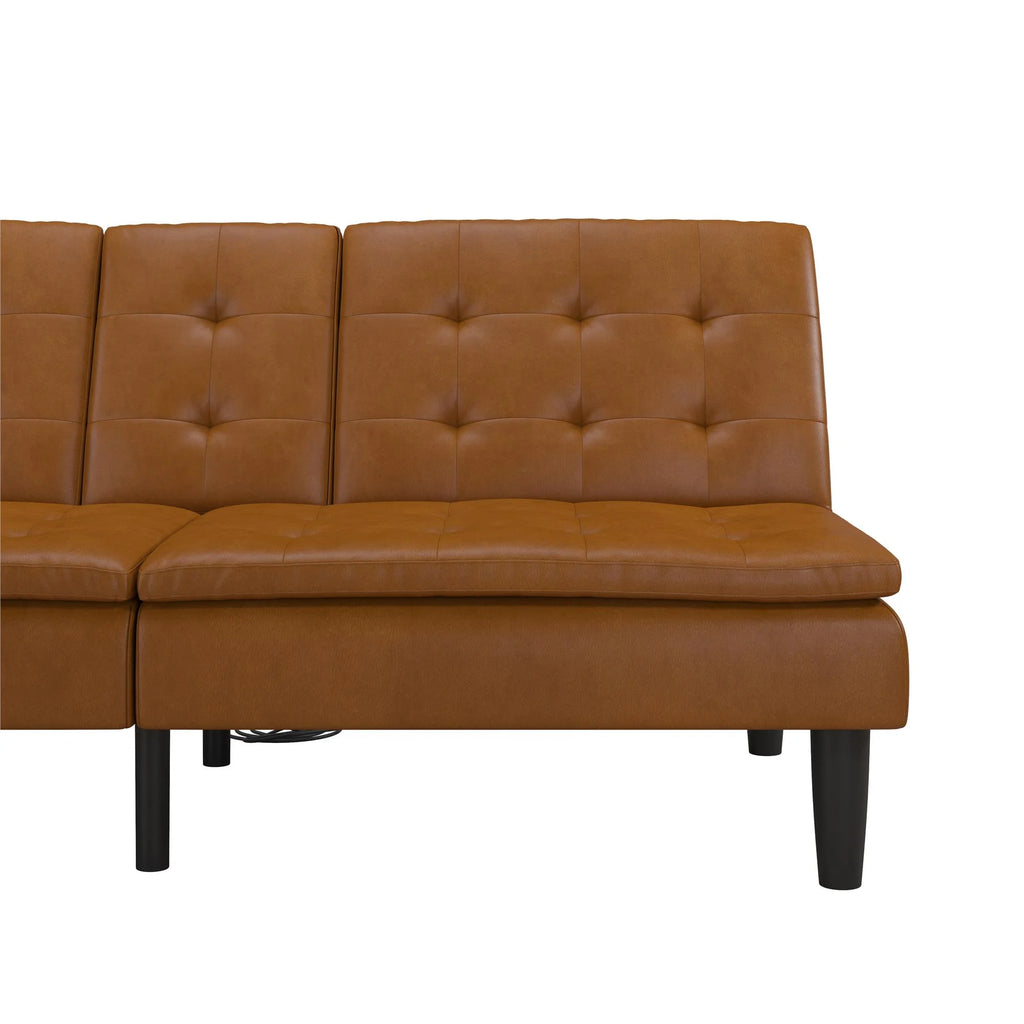 Mainstays Memory Foam 71.5" Futon with Cupholder and USB, Black Faux Leather