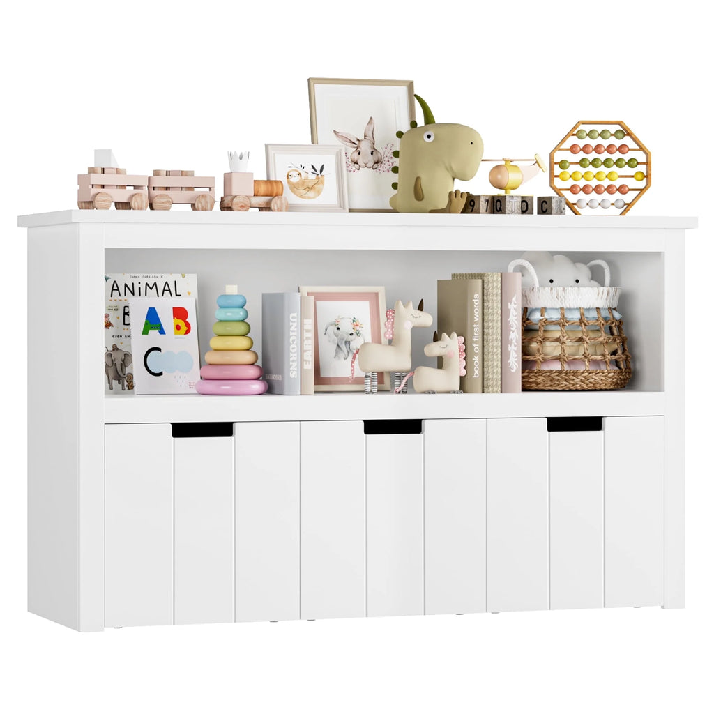Homfa Kids Toy Storage, Cubes Storage Bins with 3 Drawers, White Toy Box with Shelves and Wheels