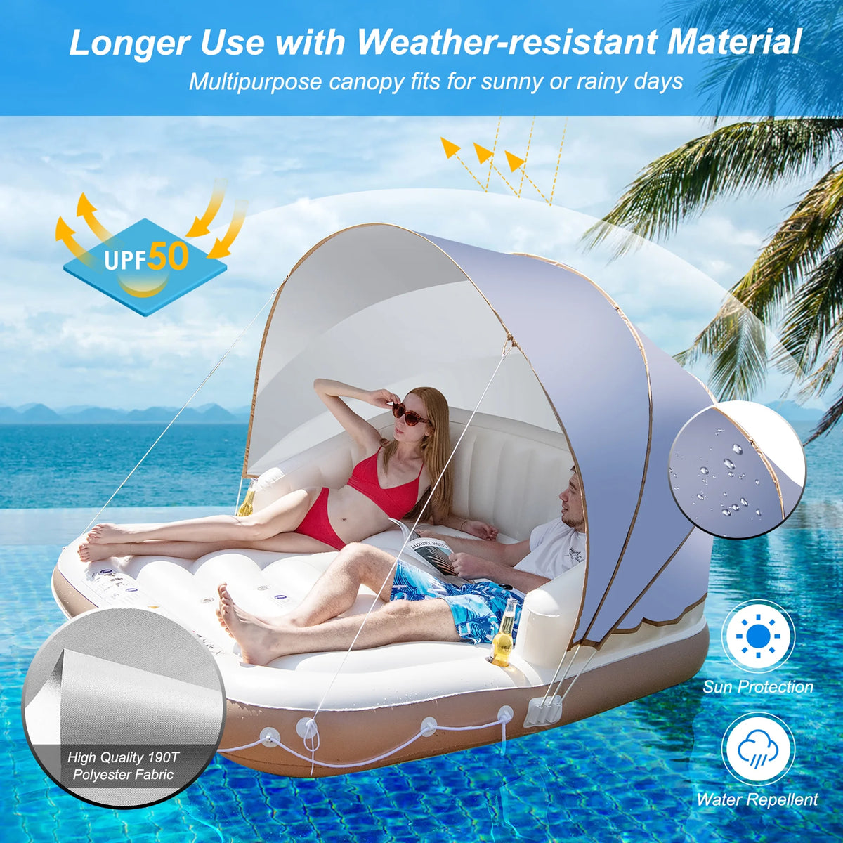 Costway Canopy Inflatable Pool Float Lounge Swimming Raft