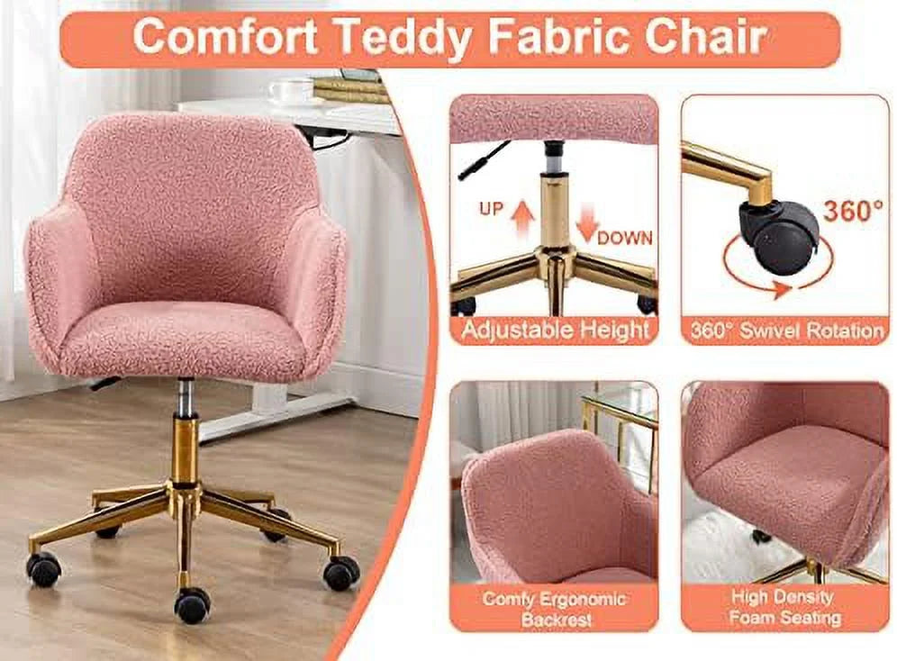 Modern Faux Fur Home Office Chair Height Adjustable, White Desk Chair Vanity Chair for Makeup Room, Rolling Desk Chairs with Wheels, Swivel Furry Cute Desk Chair for Teen Girls Women