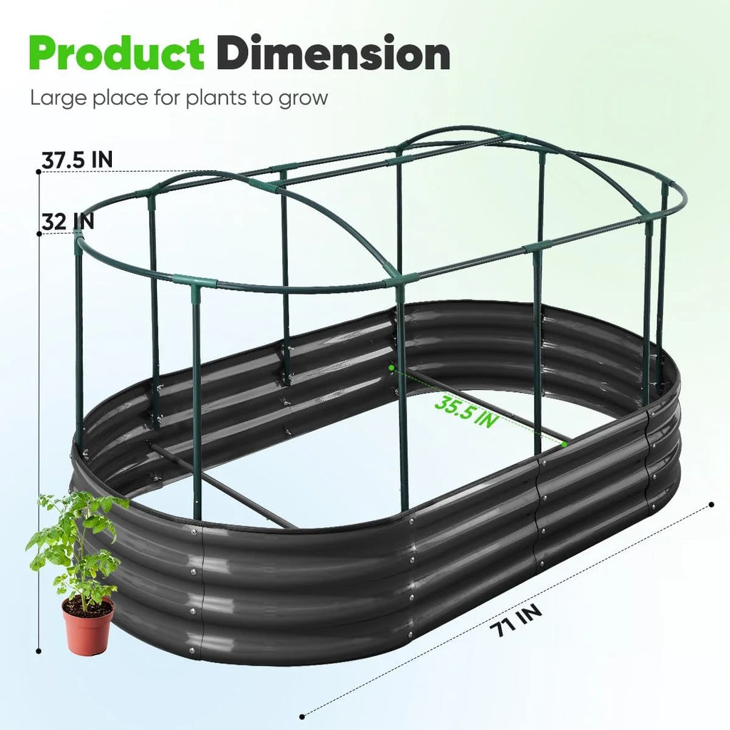 Quictent 8x3x1 ft Galvanized Raised Garden Bed Kit with Self Watering System and Mesh Cover, Large Oval Metal Outdoor Planter Garden Boxes for Vegetables Herbs Flowers