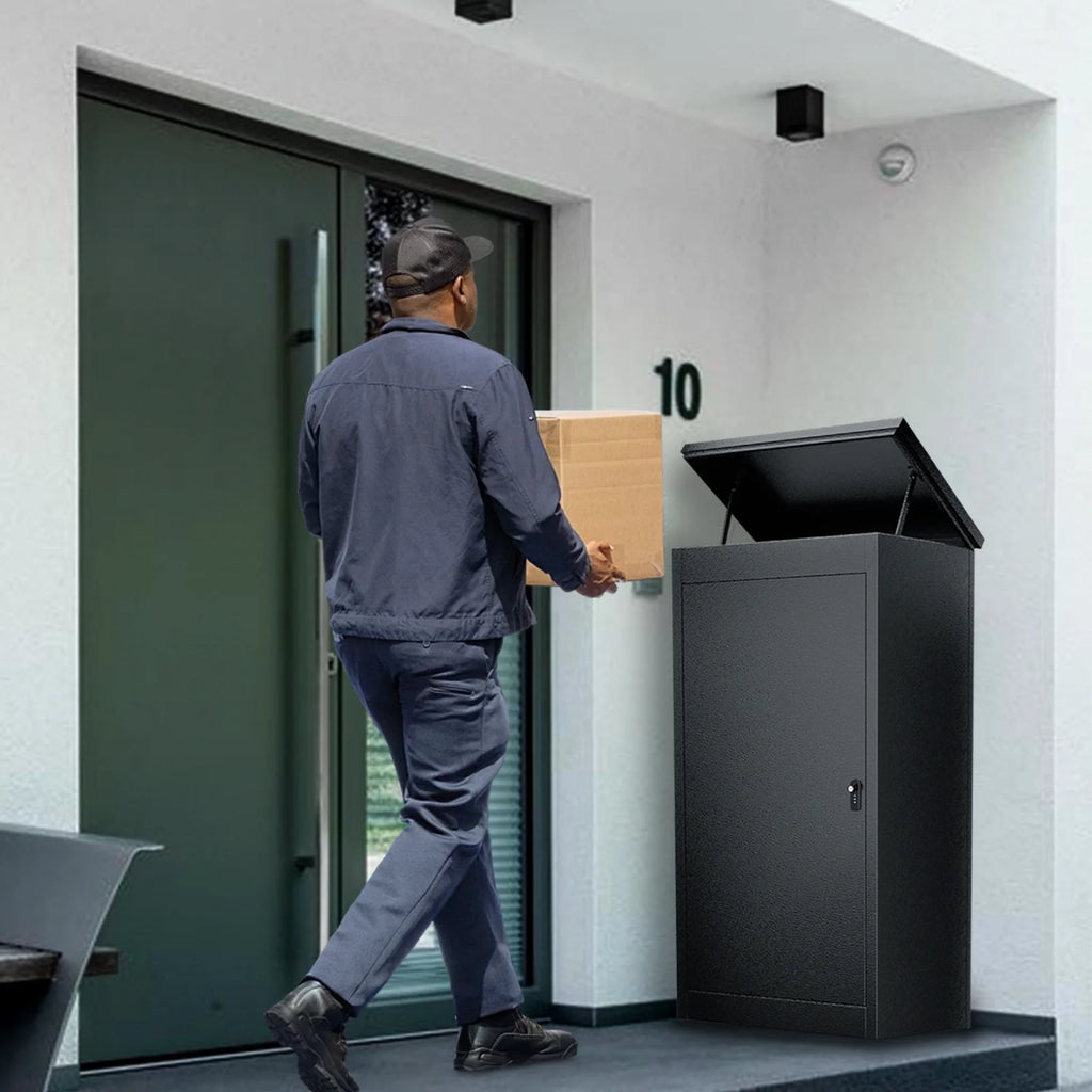Gaonala Steel Package Delivery Box 19.6x14.4x44.9in Lockable Anti-Theft  Weather-Resistant Extra Large Mailbox For Porch Curbside Black
