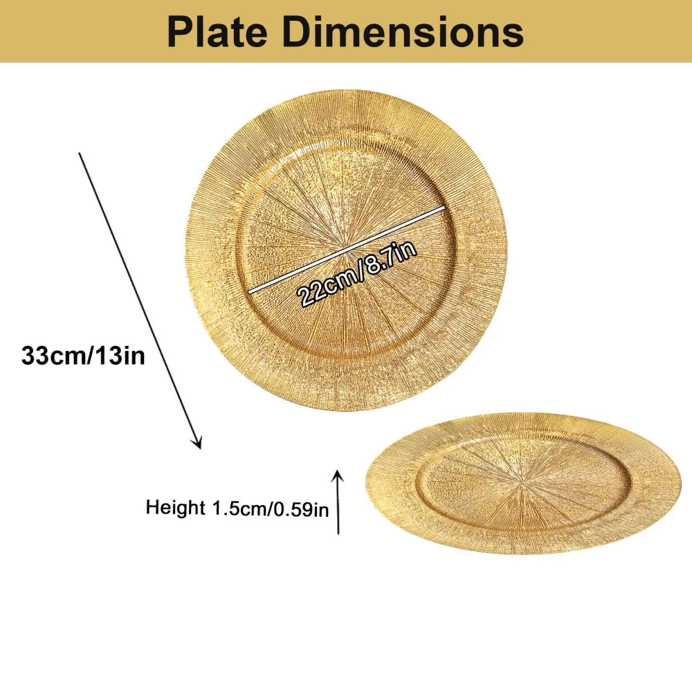 Antique Gold 13" Charger Plates - 100-Pack Plastic Dinnerware for Weddings, Holiday Tablescapes & Luxury Events