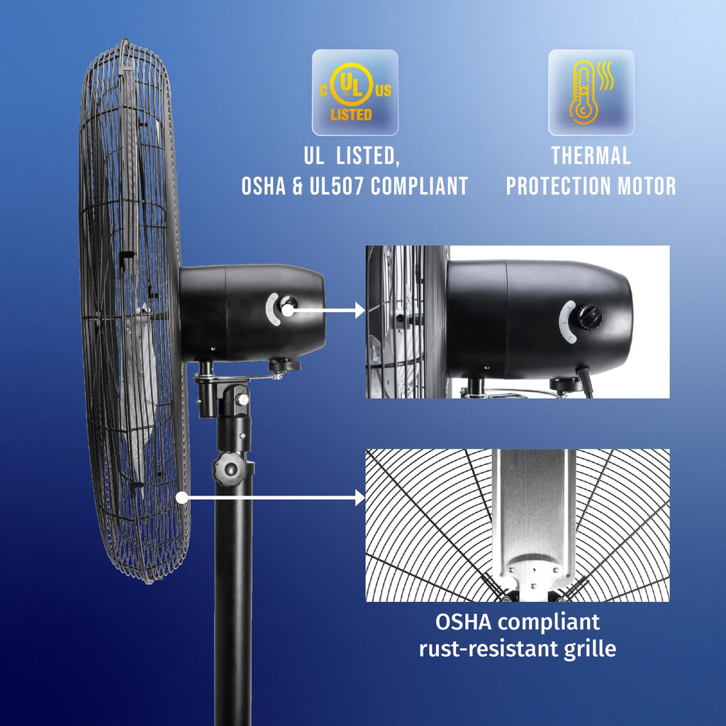 Tornado - 20 Inch High Velocity Metal Oscillating Pedestal Fan - Commercial, Industrial Use Water-Resistant