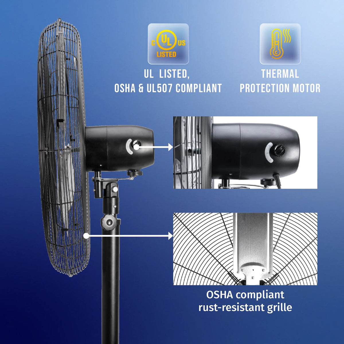 Tornado - 20 Inch High Velocity Metal Oscillating Pedestal Fan - Commercial, Industrial Use Water-Resistant