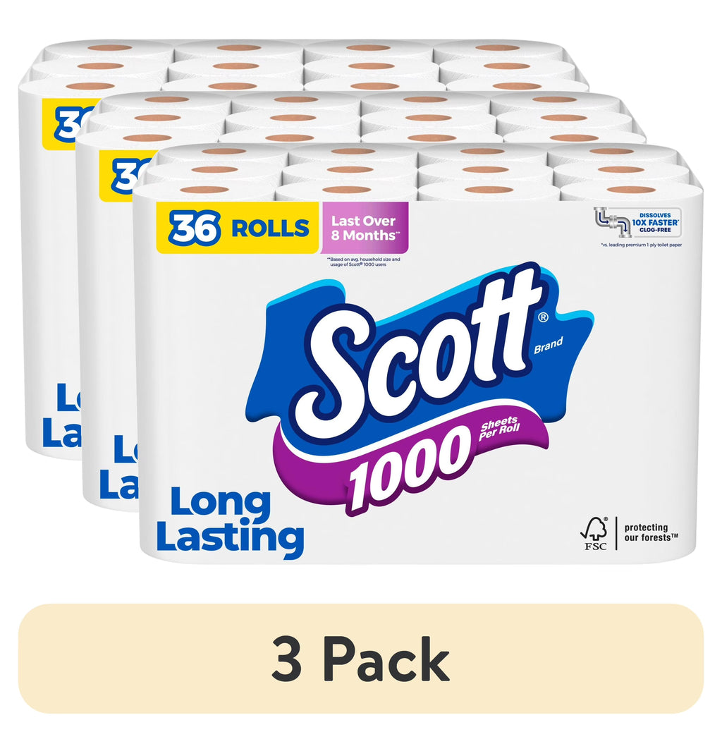 (3 pack) Scott 1000 Toilet Paper, 36 Rolls, 1,000 Sheets per Roll