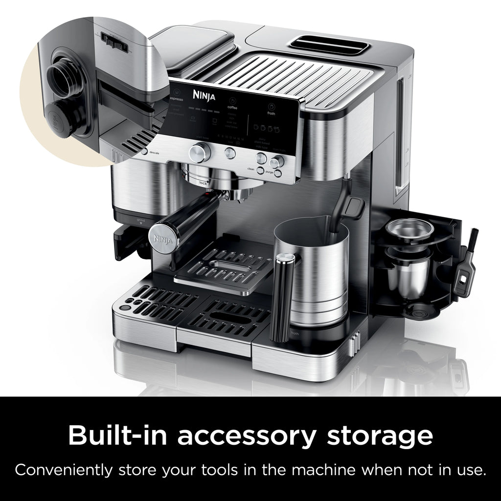 Ninja Luxe Cafe Premier Series, Stainless Steel Espresso Machine and Drip Coffee Maker with integrated Coffee Grinder and Milk Frother, ES601