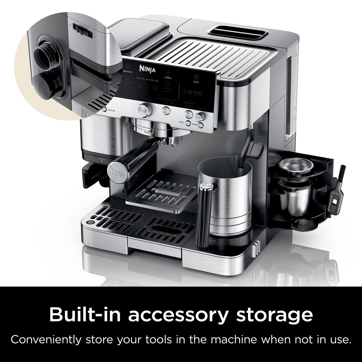 Ninja Luxe Cafe Premier Series, Stainless Steel Espresso Machine and Drip Coffee Maker with integrated Coffee Grinder and Milk Frother, ES601