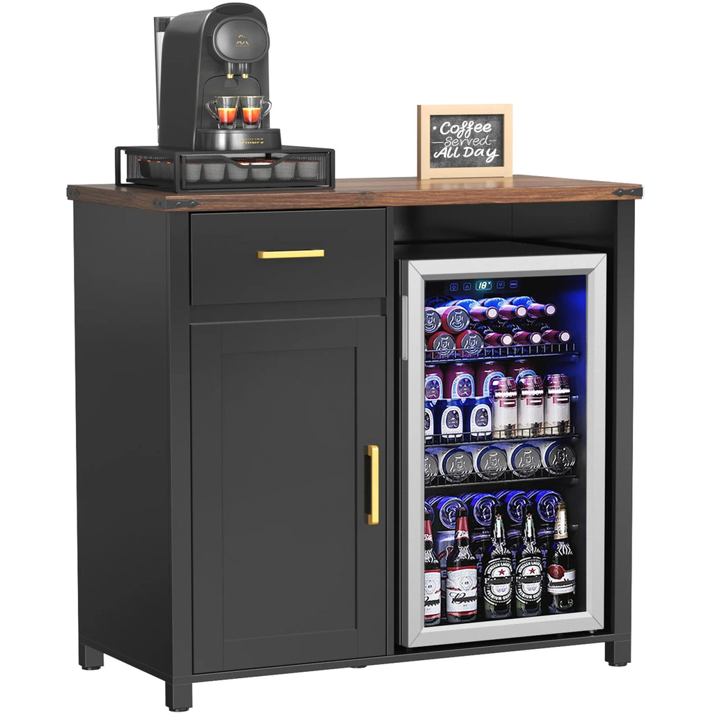 Coffee Bar with Mini Fridge Space, Mini Fridge Cabinet Stand for Dorm, Kitchen or Office