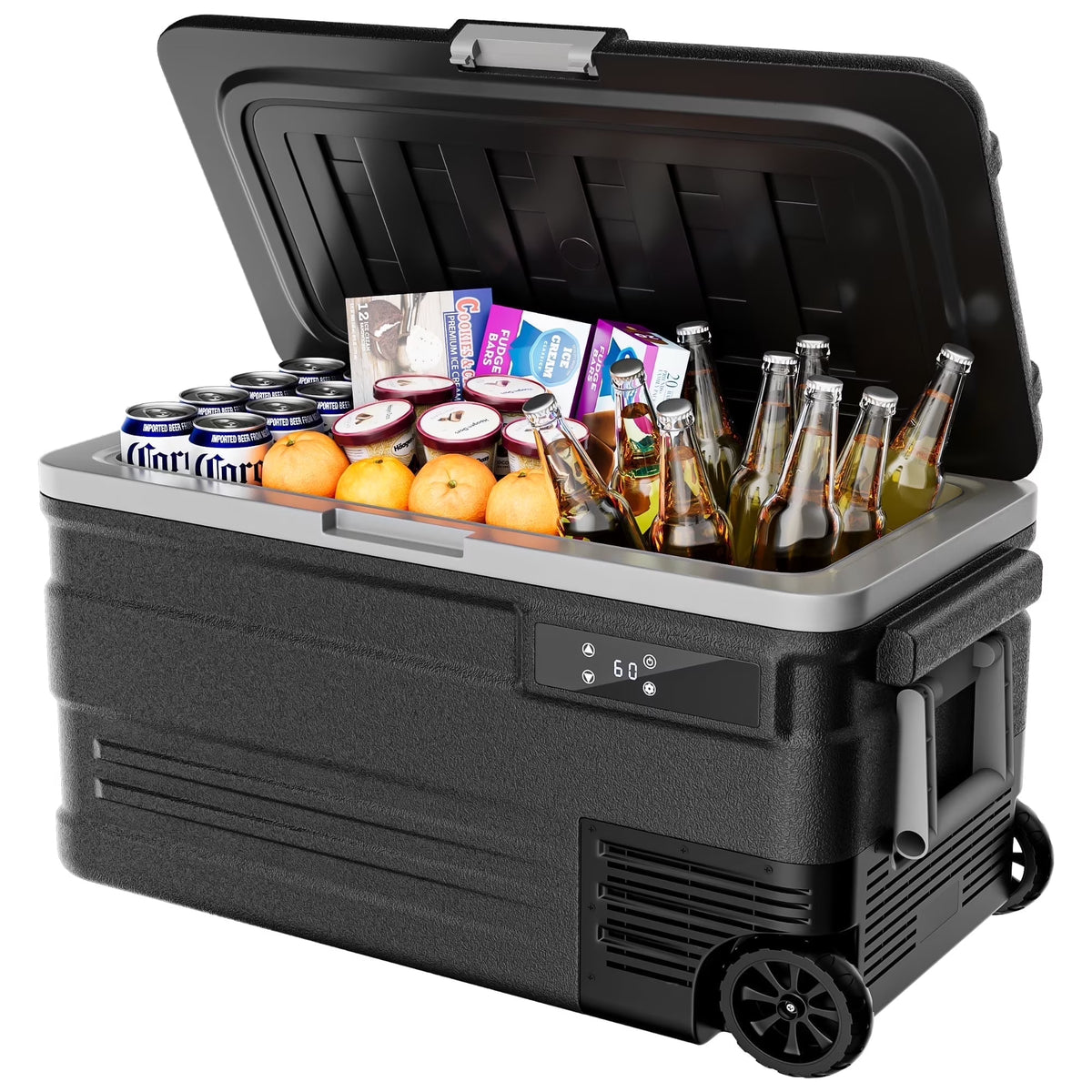 Simzlife 12 Volt Car Refrigerator, 80QT(75L) Portable RV Car Fridge with Wheels, 0℉~68℉, 12/24V DC & 110-240V AC, Black