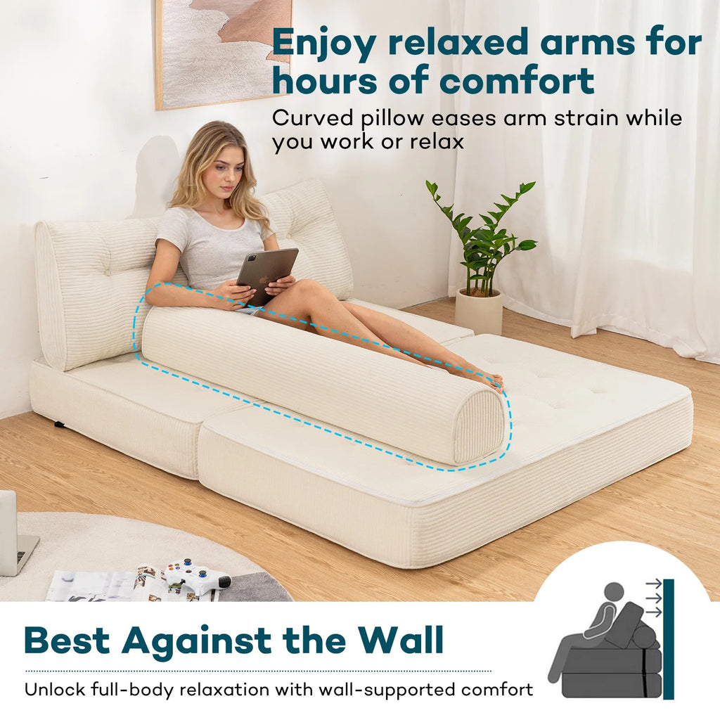 Hommpa Folding Sofa Bed Foldable Couch Bed Convertible Futon Chair with High Density Foam Filling with Pillow for Adult,Comfort chair bed for Living Room Bedroom,Gray,Single