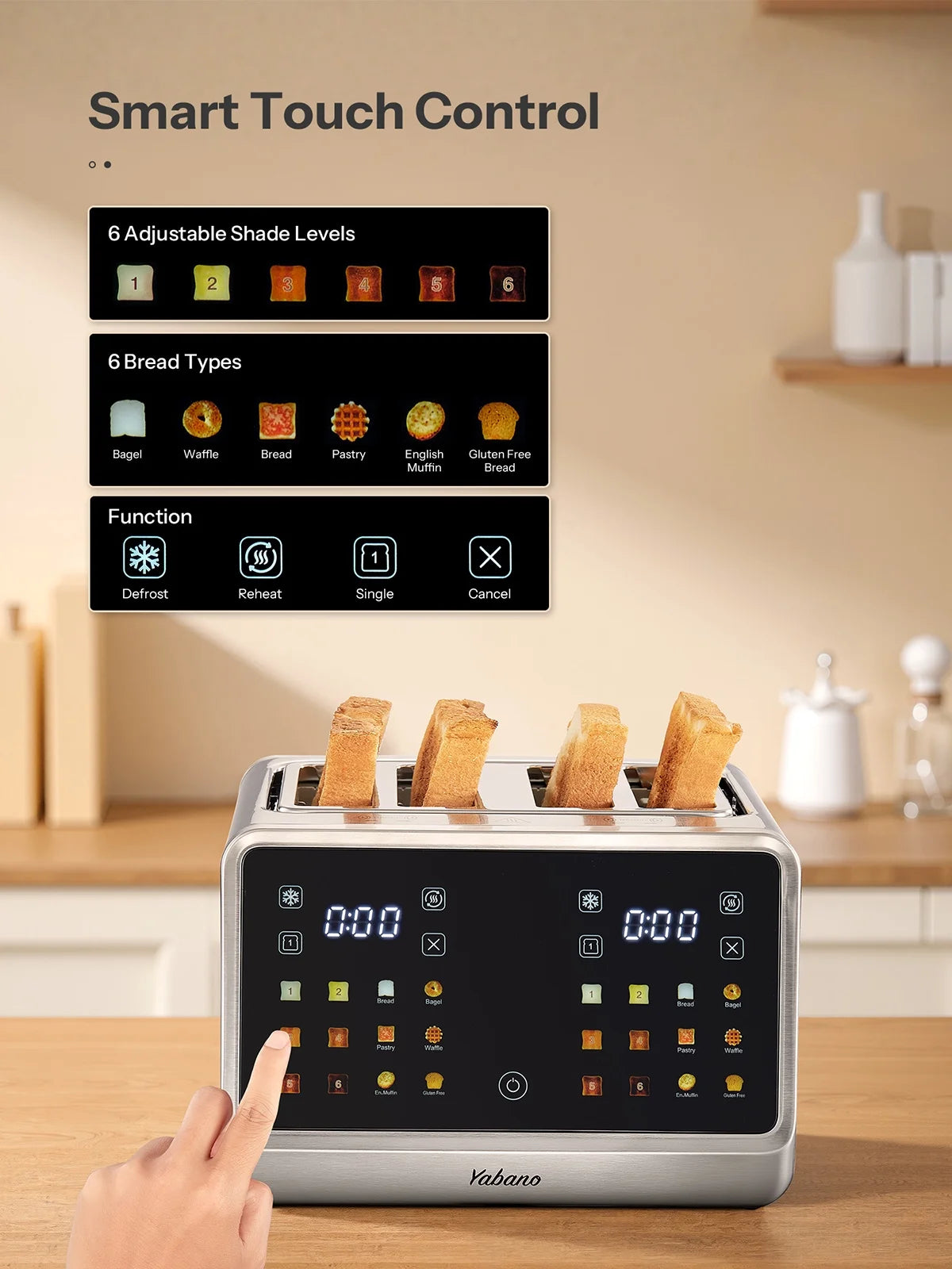 4 Slice Toaster, Touchscreen & Dual Independent Control Panel