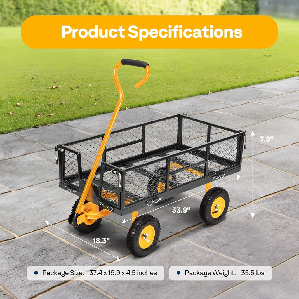 SPECSTAR Mesh Steel Garden Cart 880 lbs Capacity, 38" x 21" Folding Utility Wagon with 10 Inch Wheels
