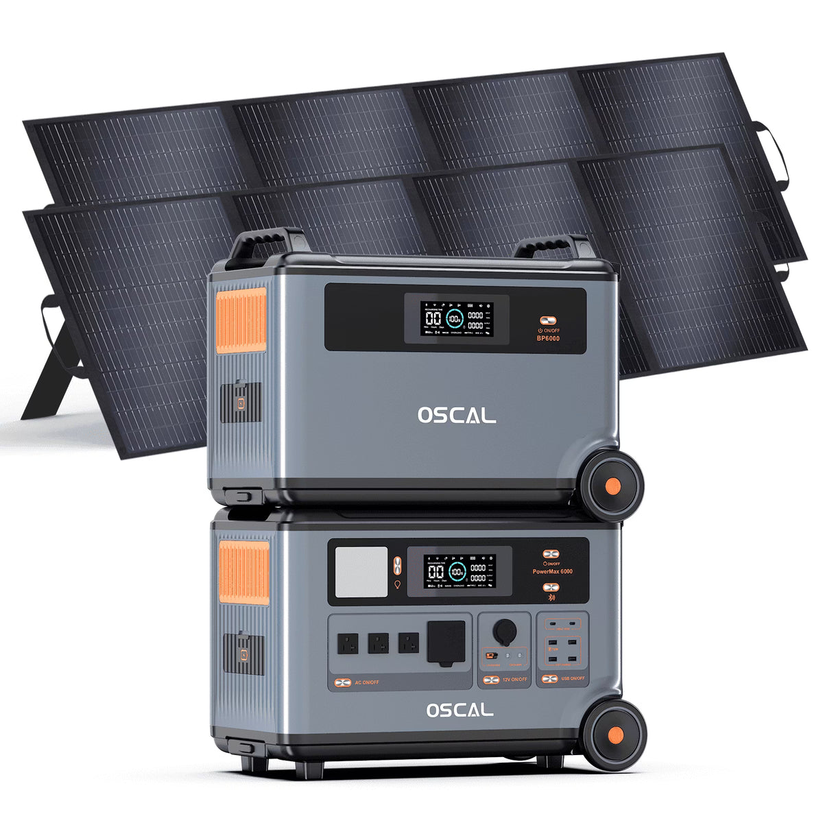 OSCAL PowerMax 6000 Portable Power Station, 3600Wh LiFePO4 Battery with 6000W Output, BP3600 Expansion Battery & 200W Solar Panels, Solar Generator for Camping, Home, Outdoor, Emergency Use