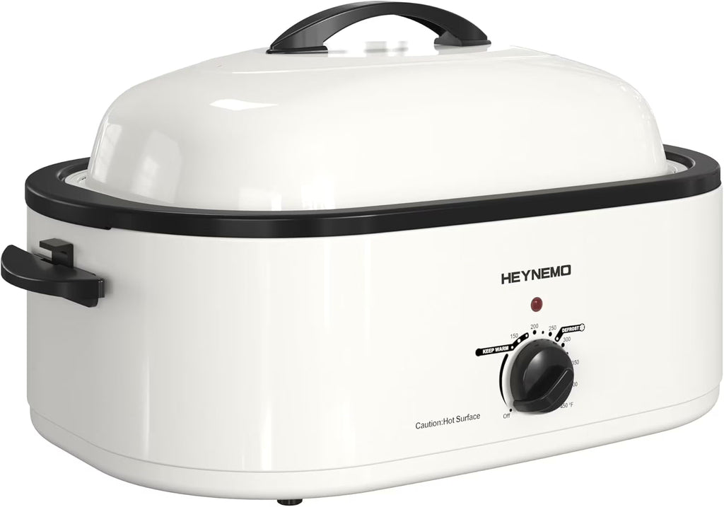 18 Quart Electric Roaster Oven, Turkey Roaster Electric, Roaster Oven Buffet, Selfbasting Lid, Removable Pan, Full-Range Temperature Control Cool-Touch Handles, White Body, Black Lid