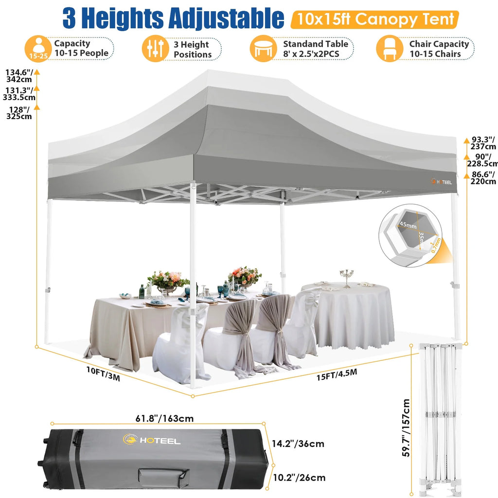 HOTEEL 10x15 Heavy Duty Canopy Tent - Commercial Pop Up with UV50+, Thick Hexagonal Frame, 4 Sidewalls, Anti-Pooling Design & Roller Bag (Black)
