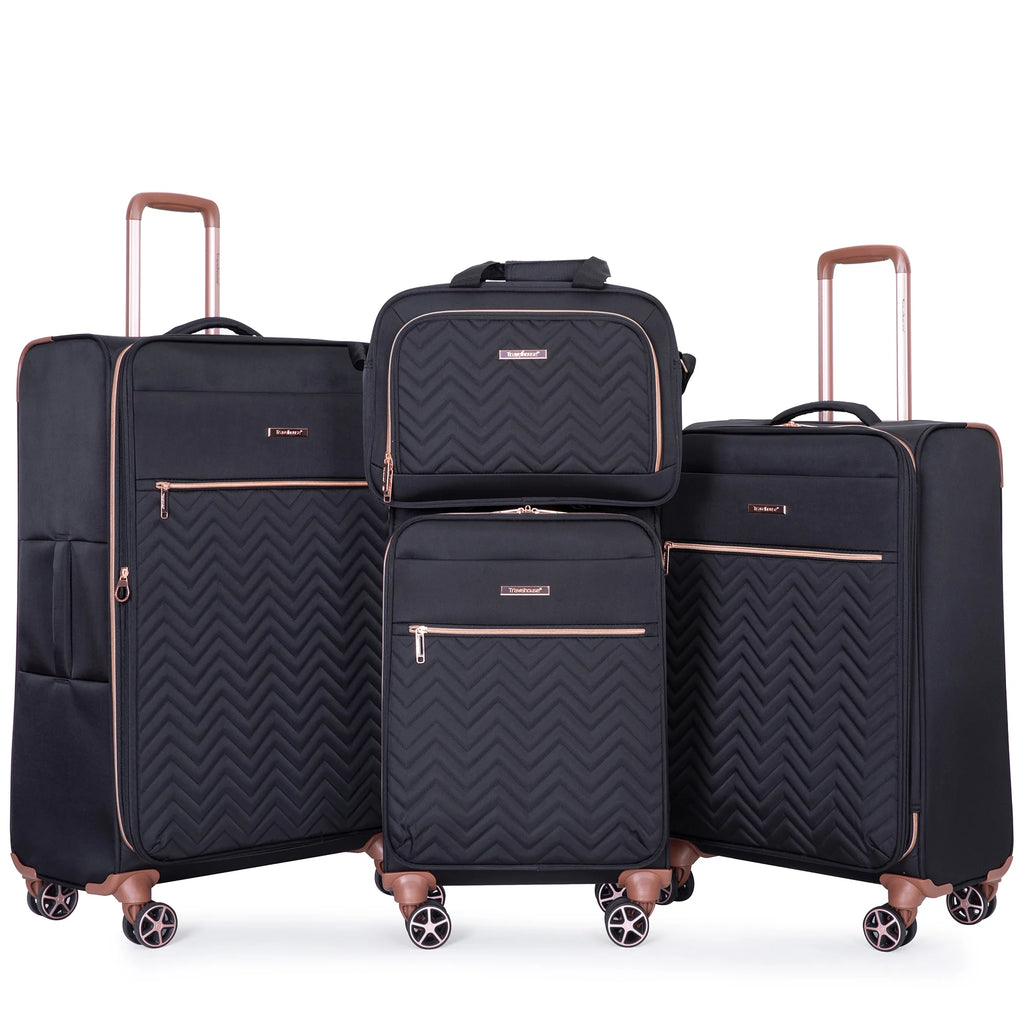 Travelhouse 4 Piece Luggage Set Softside Expandable Lightweight Suitcase with Double Spinner Wheels.(Black)