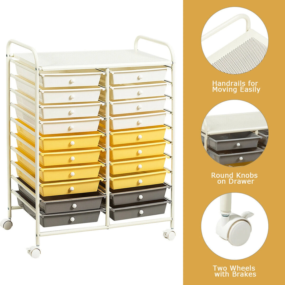 Gymax Office Rolling Cart 20 Storage Drawers Scrapbook Paper Studio Organizer Mutlicolor