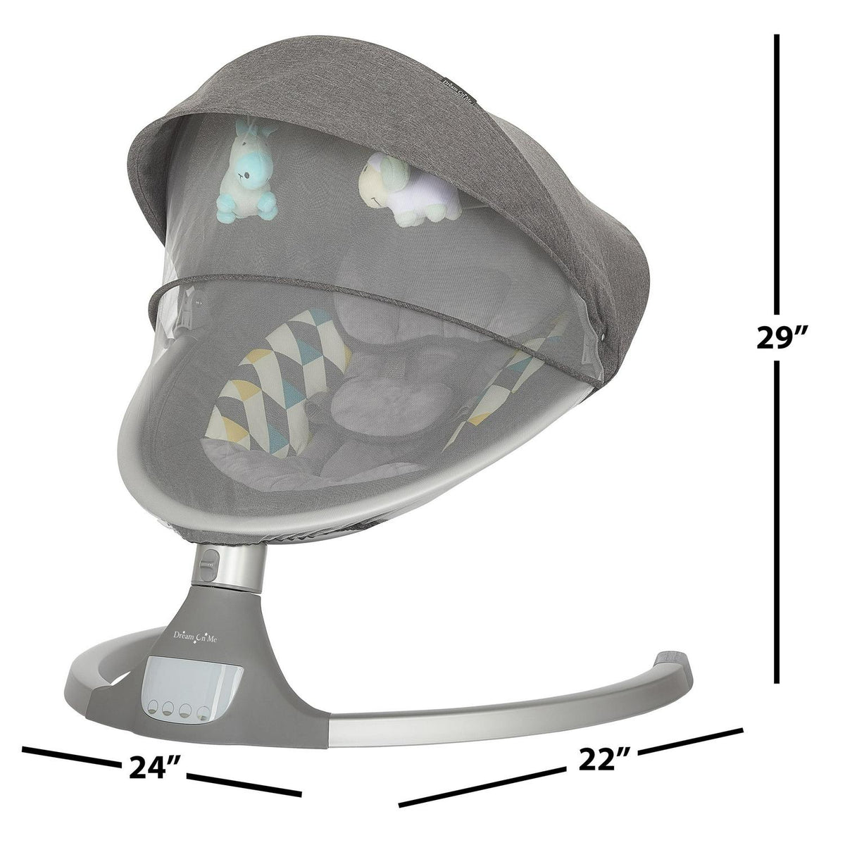 Dream On Me Zazu Baby Swing. Baby Swing for Infant. 5 - Swinging Speed. Two Attached Toys. Bluetooth Enabled and Remote Control. Grey and Blue