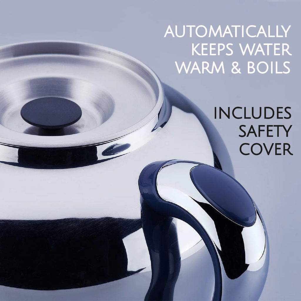 Korkmaz Hanedan Premium Silver 18/10 Cr-Ni Stainless Steel Dishwasher Safe Electric Tea Maker