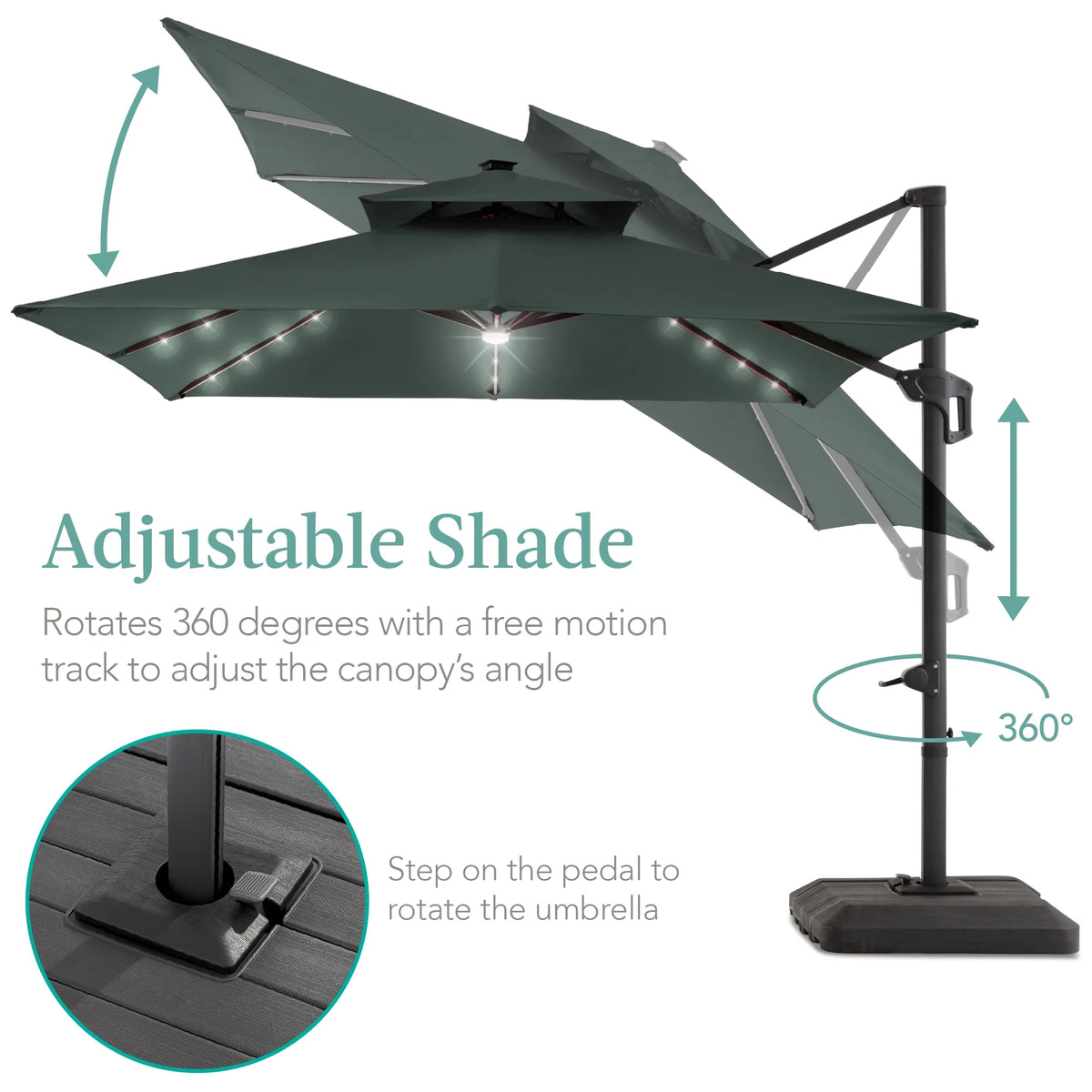 Best Choice Products 10x10ft 2-Tier Square Outdoor Solar LED Cantilever Patio Umbrella w/ Base Included - Tan