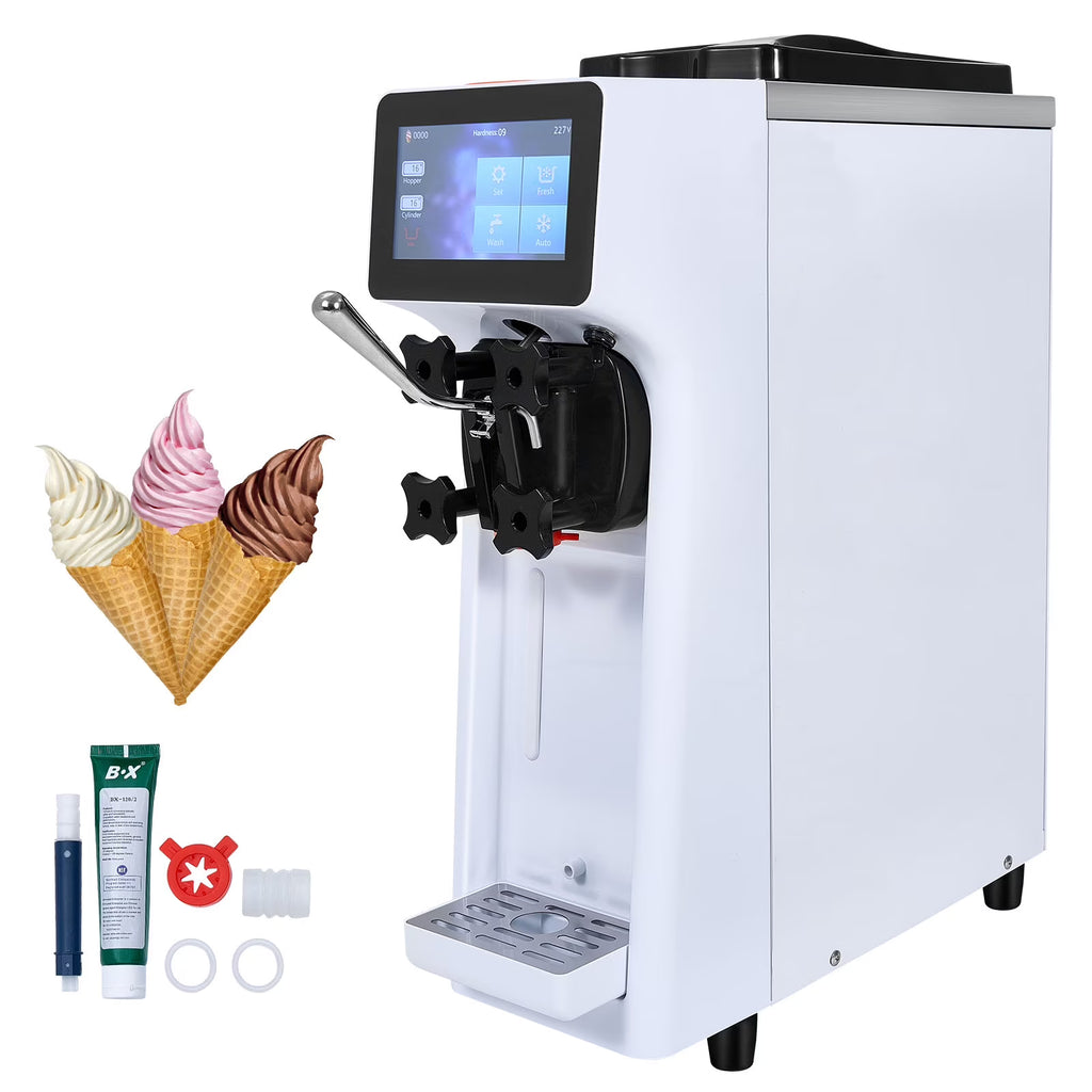 KFFKFF Commercial Ice Cream Machine 2.7-4gal/10-15L/H 4L Hopper Single Flavor Countertop Soft Serve Ice Cream Maker Auto Clean Pre-Cooling