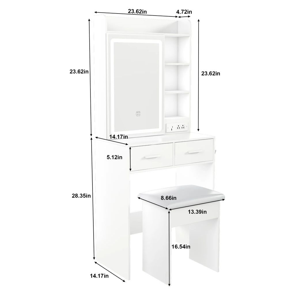 Makeup Vanity Desk with Mirror & Adjustable LED Lights,Hidden Storage