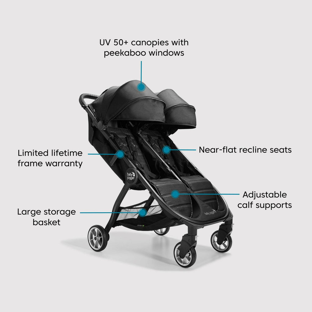 Baby Jogger City Tour 2 Double Stroller. Pitch Black