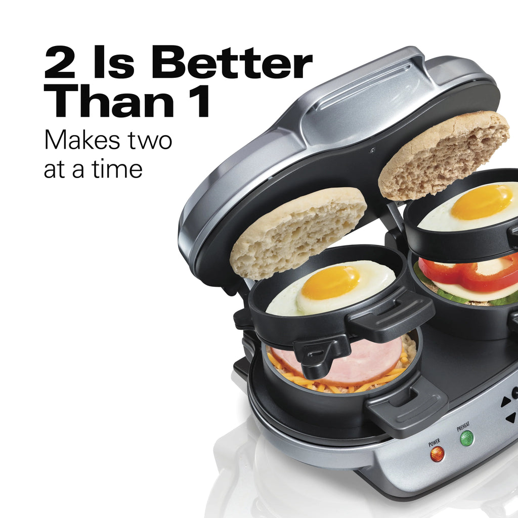 Hamilton Beach Dual Breakfast Sandwich Maker with Timer, 2 Sandwich Capacity, Silver, 25490