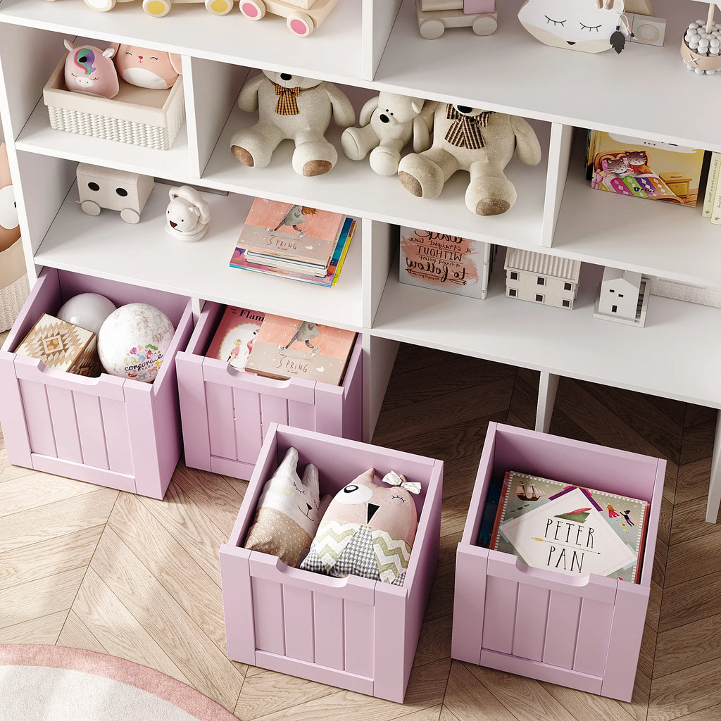 Homfa 7 Cube Toy Storage Organizer, Kids Geometric Bookcase and Bookshelf with 4 Drawers, White