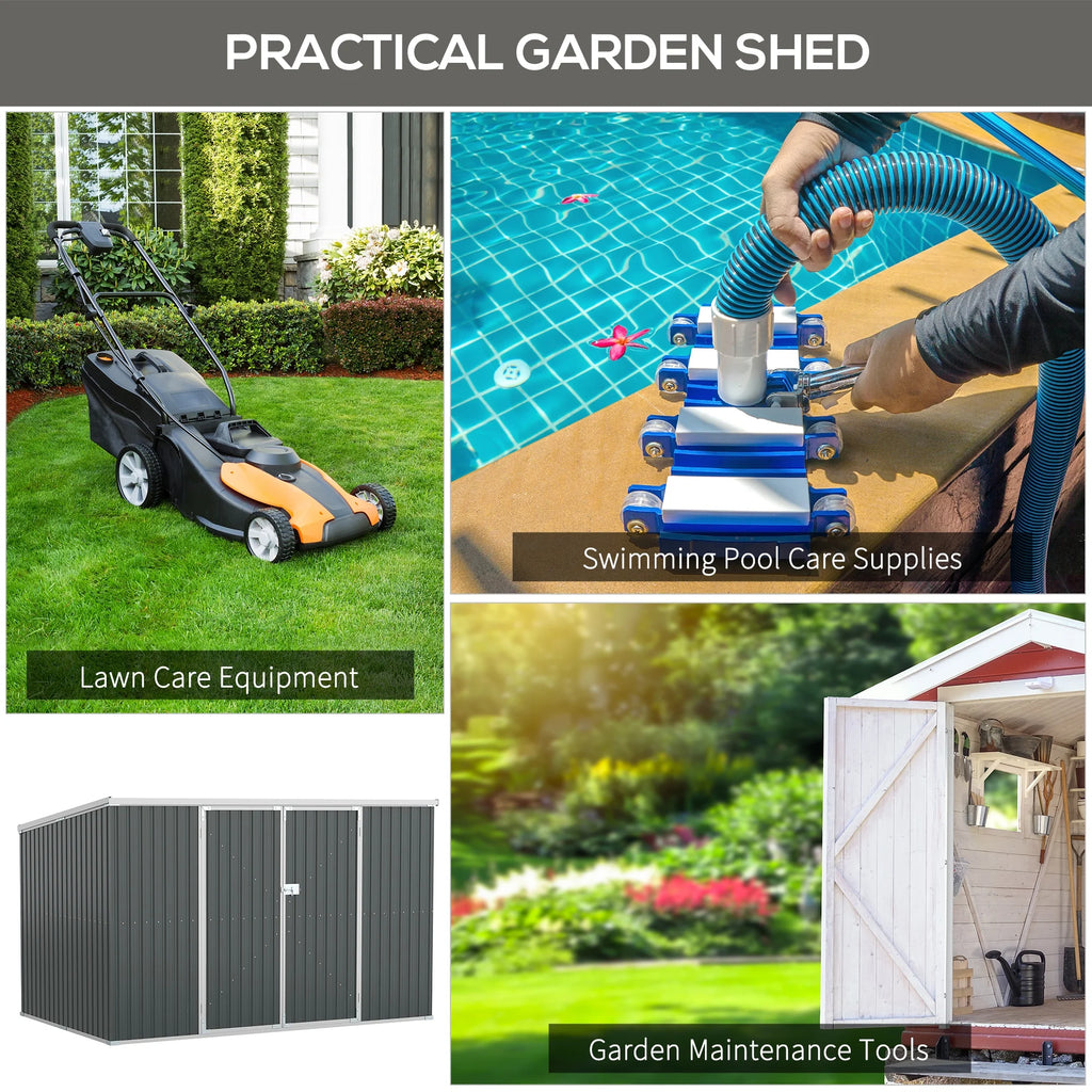 Outsunny 4.6' x 9' Metal Outdoor Storage Shed, Garden Utility Tool House with Double Lockable Doors for Backyard, Patio, Lawn, Garage, White