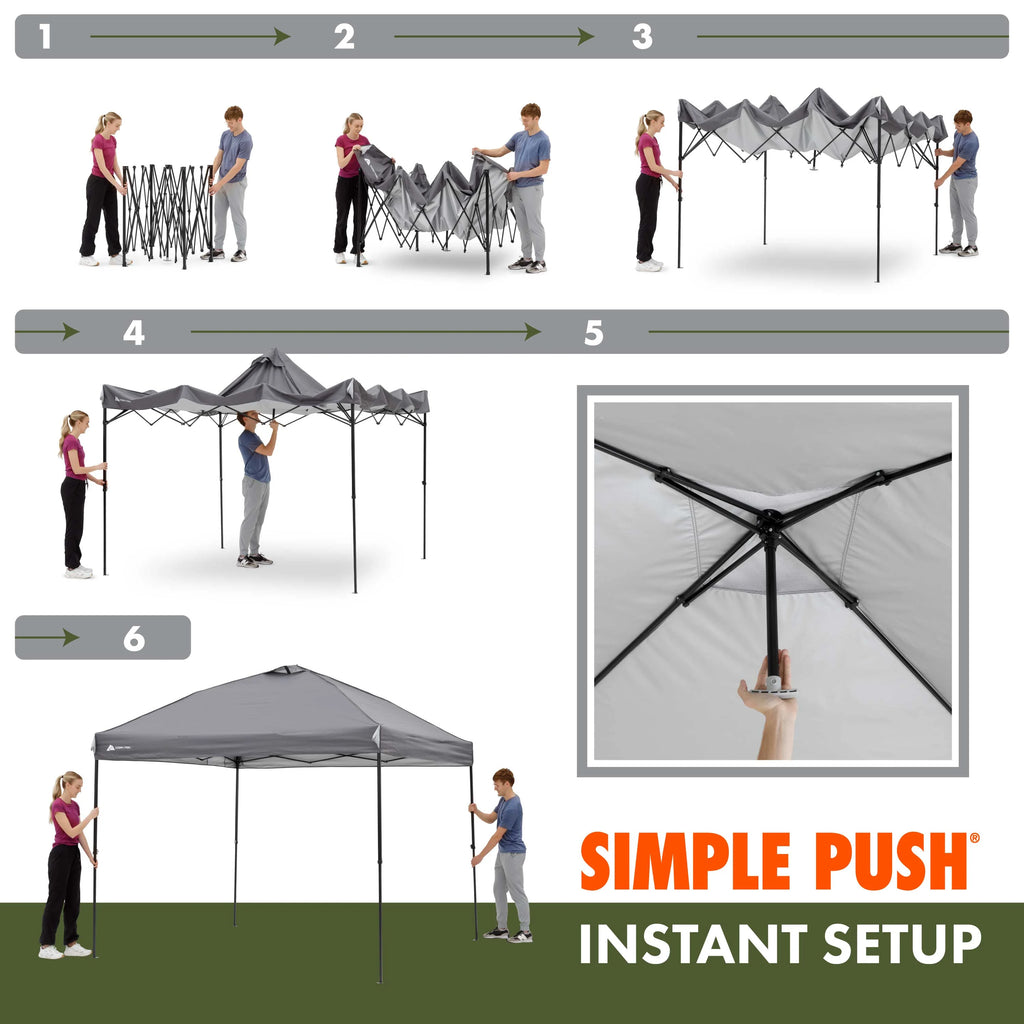 Ozark Trail 10x10 Instant Pop Up Canopy Tent with Simple Push Setup �?Straight Leg Pop-Up Tent for Tailgating, Camping & Events, White