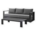 Lounge Sofa Table Set, Grey Gray, Aluminum, Metal, Fabric, Modern Contemporary, Outdoor Patio Balcony Cafe Bistro Garden Furniture Hotel Hospitality