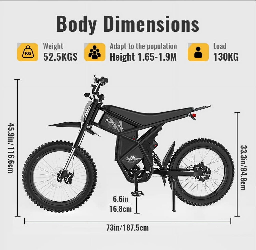 GT73 Electric Bike for Adults, 2000W UL 2849 Electric Dirtbike with 25" Motorcycle Tires,48V36.4AH Dual Battery EBike, Max 37 mph & 85 mile Long Range, Dual Hydraulic Brakes & Full Suspension
