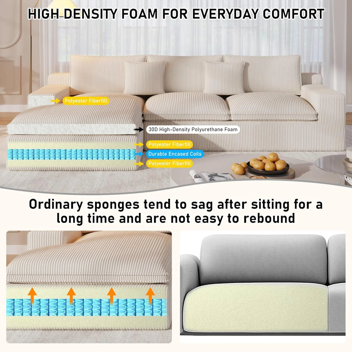 108�� Modular Sectional Sofa, Cloud Sectional Couch with Deep Seat, Modern Modular L-Shape Sofa Couch with Chaise,Upholstered Couches for Living Room Bedroom