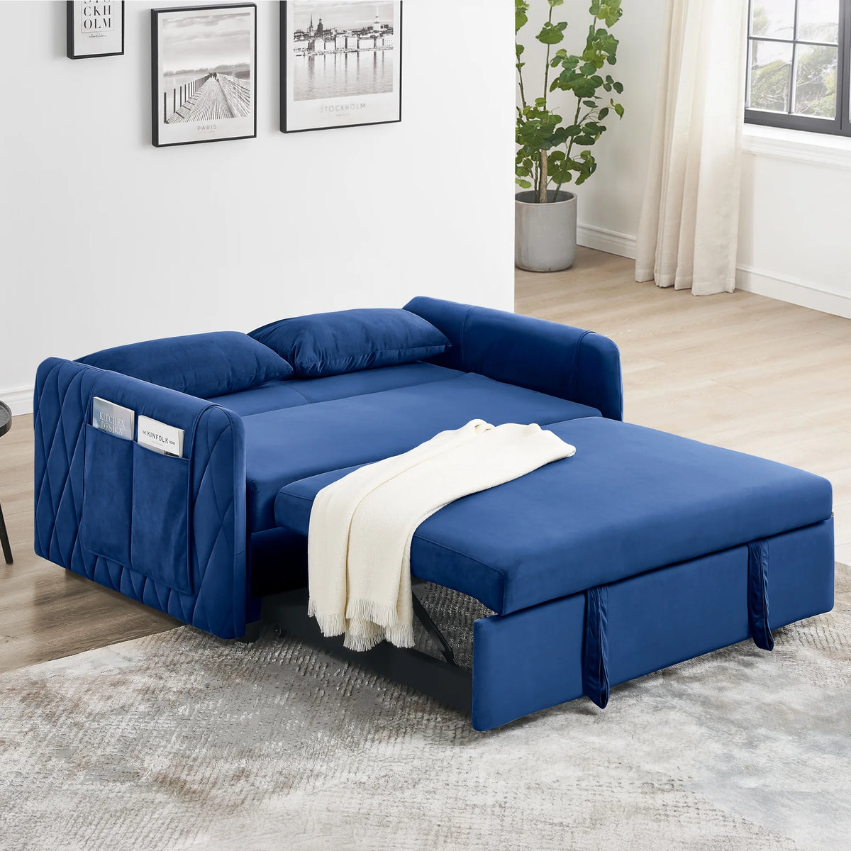 Convertible Sofa Bed,3 in 1 Sleeper Sofa with 2 Pillows and Adjustable Backrest for Living Room Office,Black