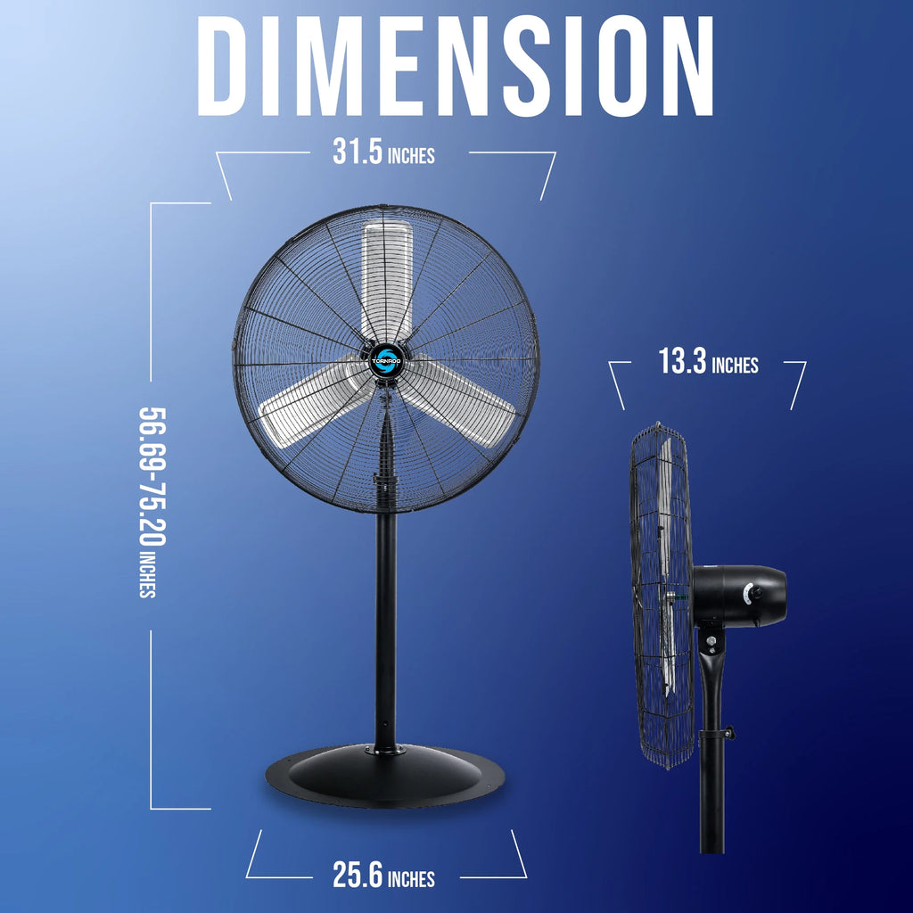 Tornado - 20 Inch High Velocity Metal Oscillating Pedestal Fan - Commercial, Industrial Use Water-Resistant