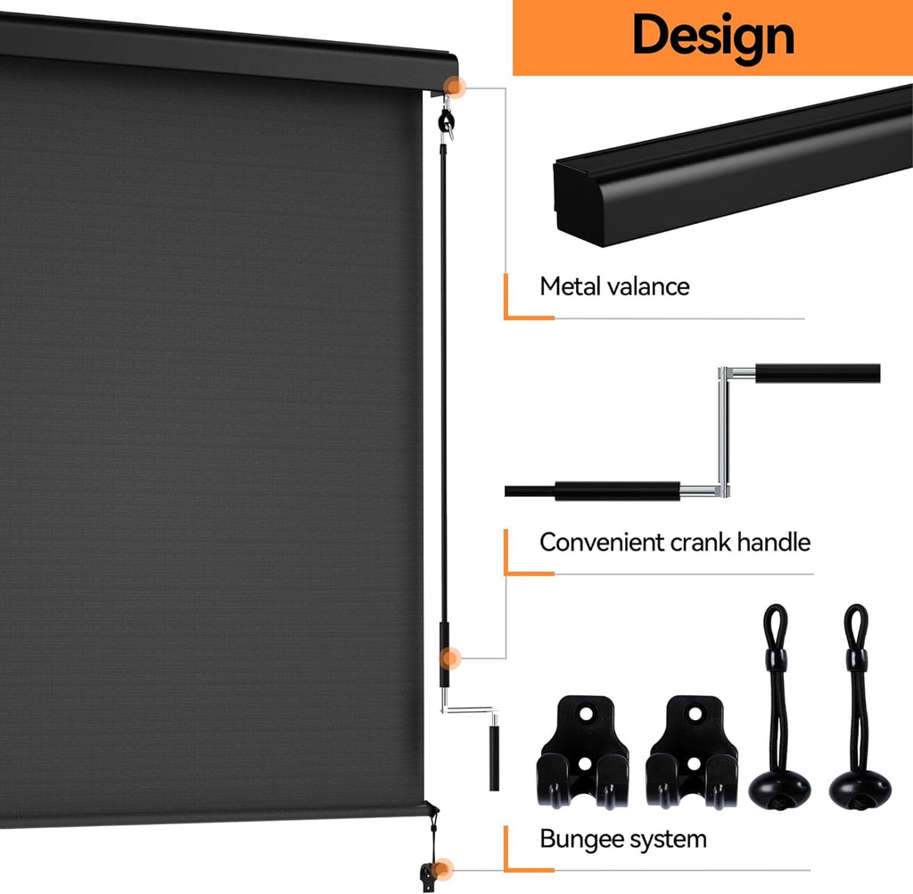 Superjoe Outdoor Roller Shade for Patio, Cordless Blackout Waterproof Blind, UV Block, 4'L x 6'W