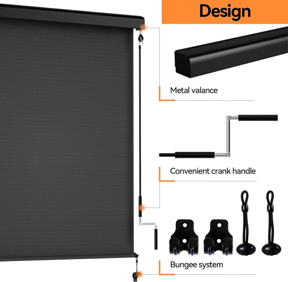 Superjoe Outdoor Roller Shade for Patio, Cordless Blackout Waterproof Blind, UV Block, 4'L x 6'W