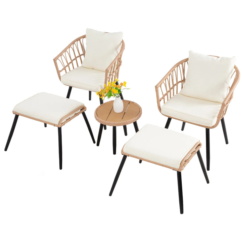 Ainfox 3-Piece Steel Outdoor Bistro Sets with Metal Chairs and Glass Top Table, Beige