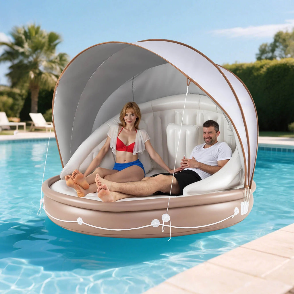 Costway Canopy Inflatable Pool Float Lounge Swimming Raft