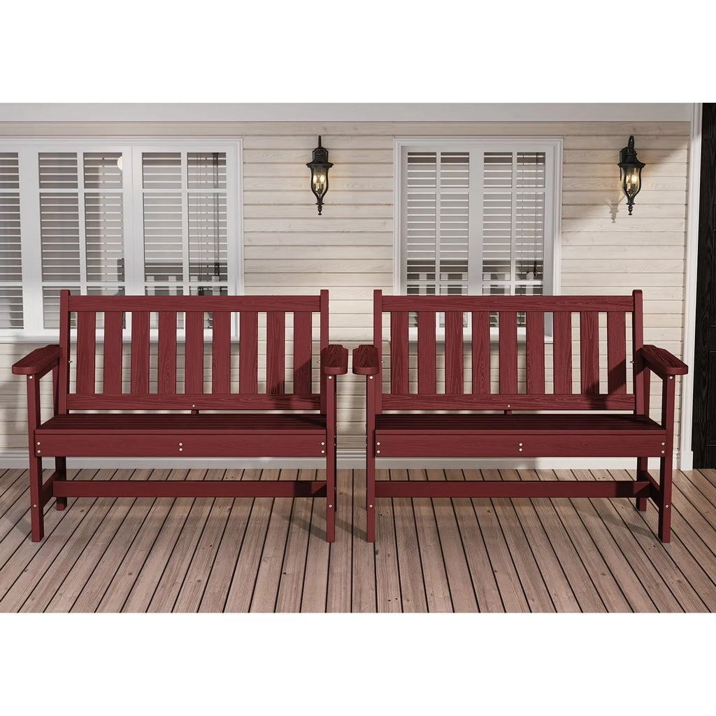 SERWALL Outdoor Bench for 2-Person, Weather-Resistant HDPE with Aluminum Reinforcement, Supports 660 lbs, Comfortable Seating for Patio, Garden, and Porch, Black