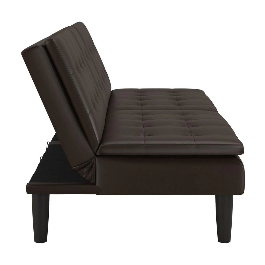 Mainstays Memory Foam 71.5" Futon with Cupholder and USB, Black Faux Leather
