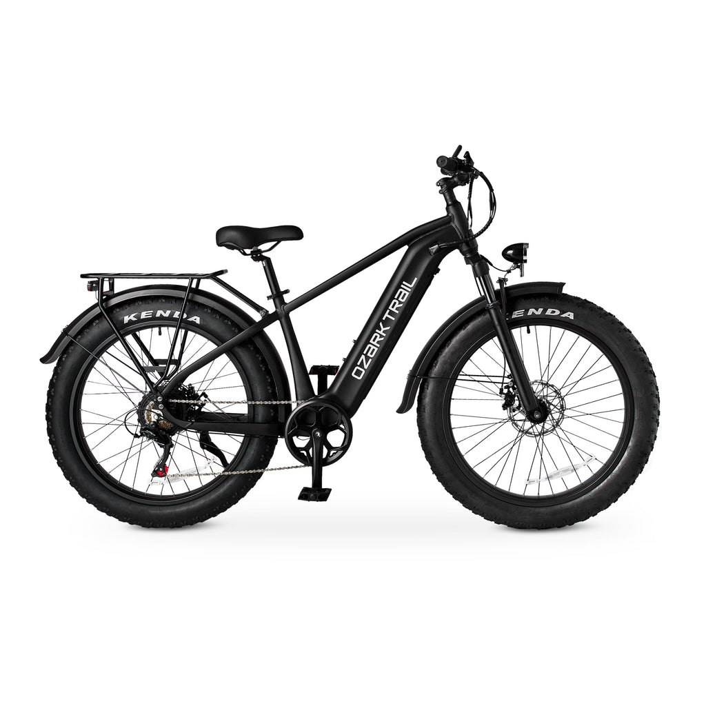 26" Ozark Trail M.3 Ranger+ Electric Fat Tire Bike, 48V, Class 2, Black, Fits Riders 5'2" - 6'1", Adult