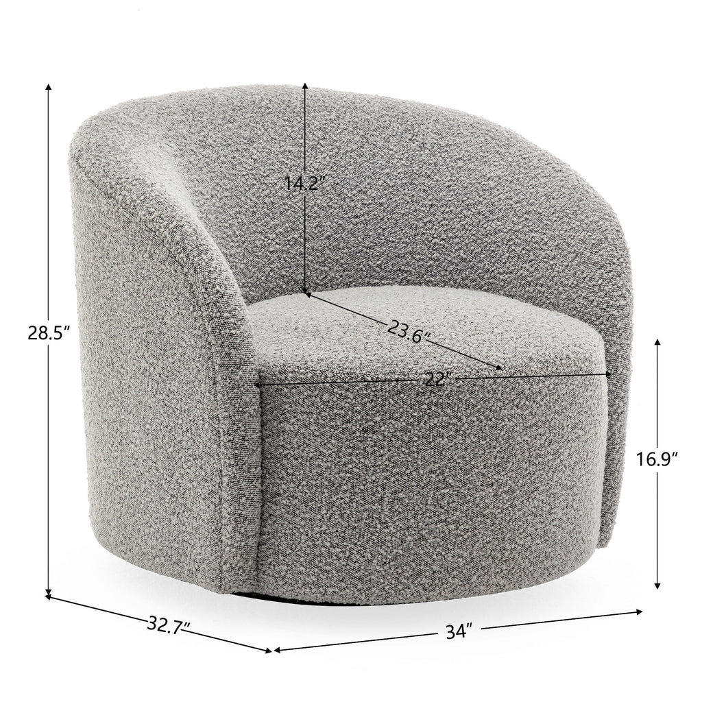 34" W Mid Century Modern Swivel Barrel Chair, Round Upholstered Boucle Swivel Accent Chairs, No Assembly Sofa Chair for Living Room Bedroom Reading Apartment Lounge Nursery(Cream)