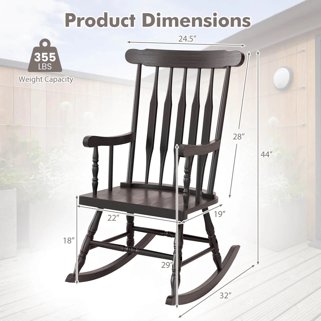 Costway Solid Wood Rocking Chair Porch Rocker Indoor Outdoor Seat Glossy Finish White